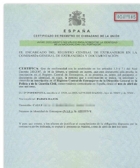 Carta del certificado de ciudadano de la UE.